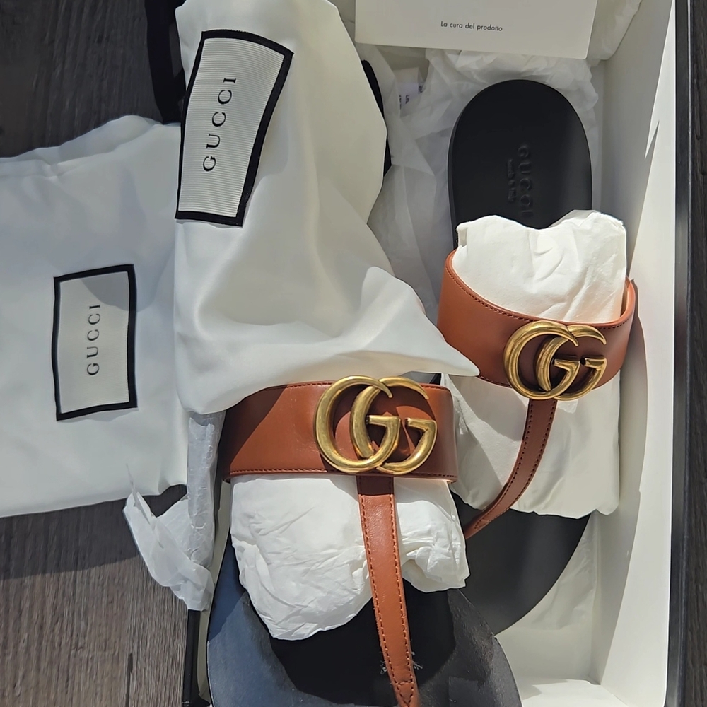 Gucci Brown Leather Women's Sandals 37.5